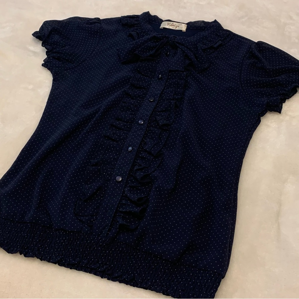 Vintage polka dot navy blue blouse